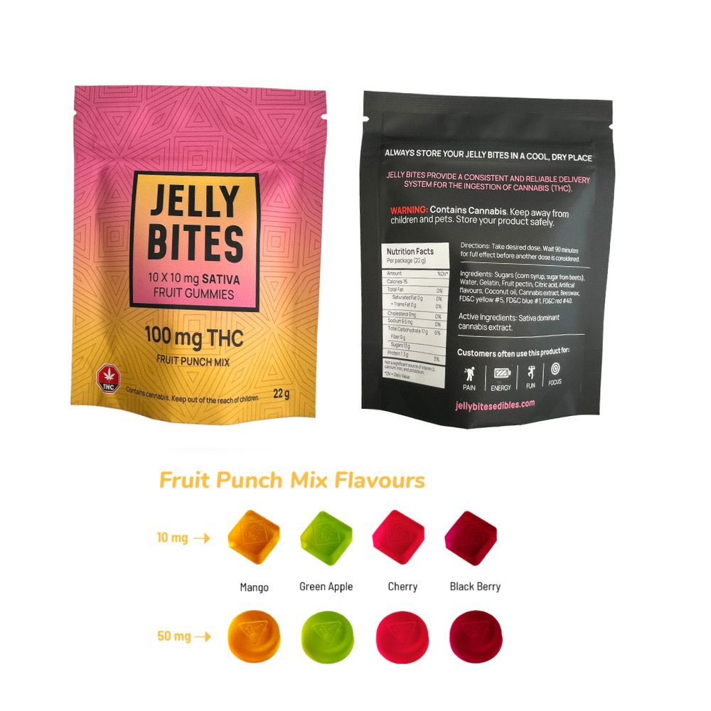 Jelly Bites - Fruit Punch Mix - Sativa - 100mg THC