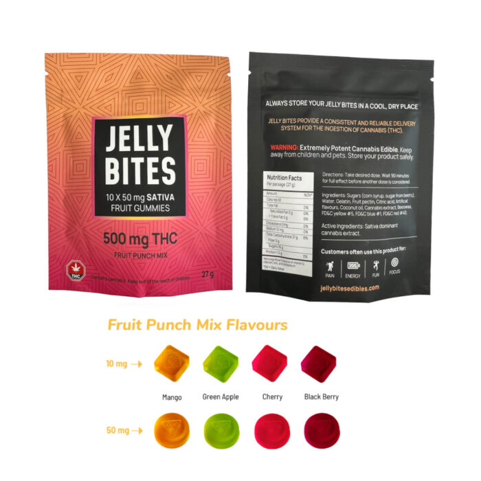 Jelly Bites – Fruit Punch Mix – Sativa – 500mg THC