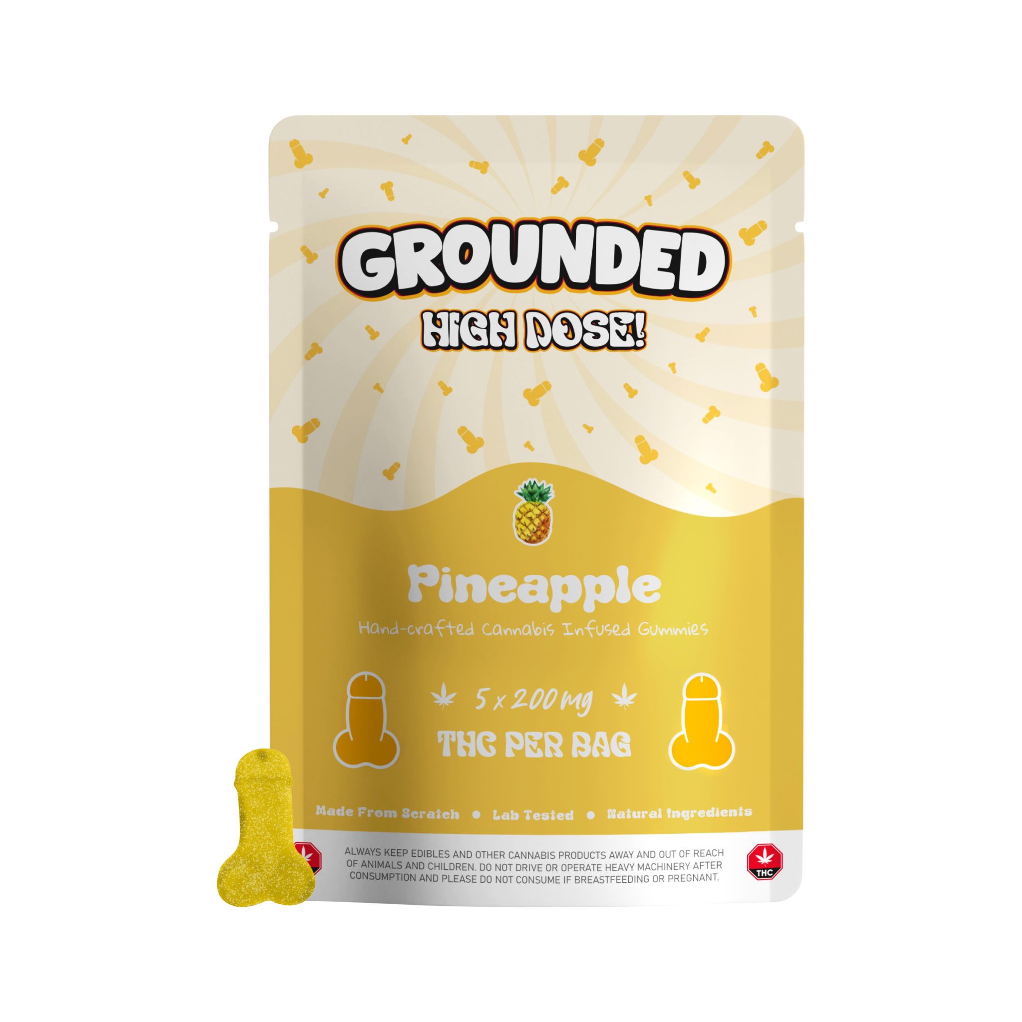 Grounded - High Dose Cock Gummies – Pineapple - 1000mg THC